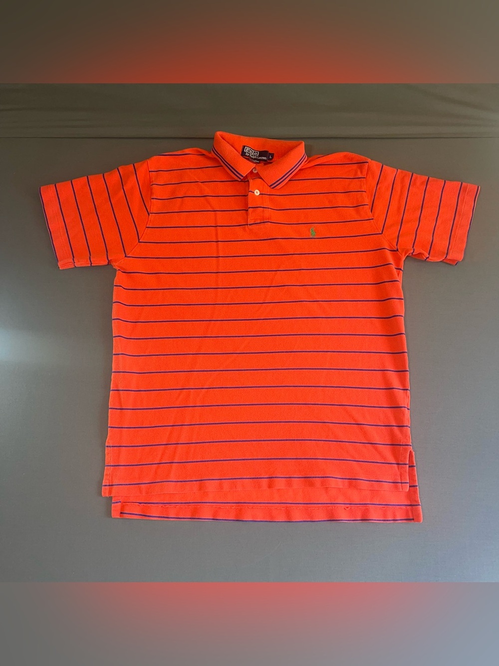 Vintage Polo Ralph Lauren Polo Shirt Men’s Size Large Orange & Blue Striped